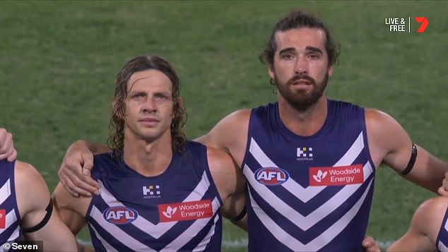 McCarthy's teammates Nat Fyfe and Alex Pearce were overcome with emotion during a tribute to the footy star on Friday evening