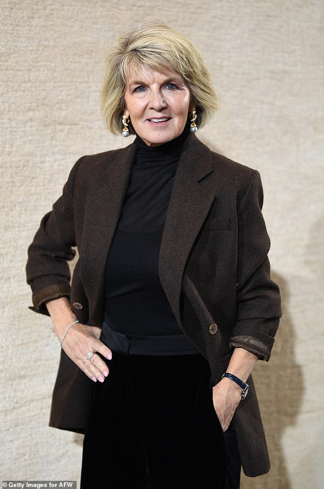 Julie Bishop, 67, has cemented her status as Australia's 'Minister of Fashion' after attending six impressive shows during Australian Fashion Week (pictured at the Viktoria & Woods show on Monday)