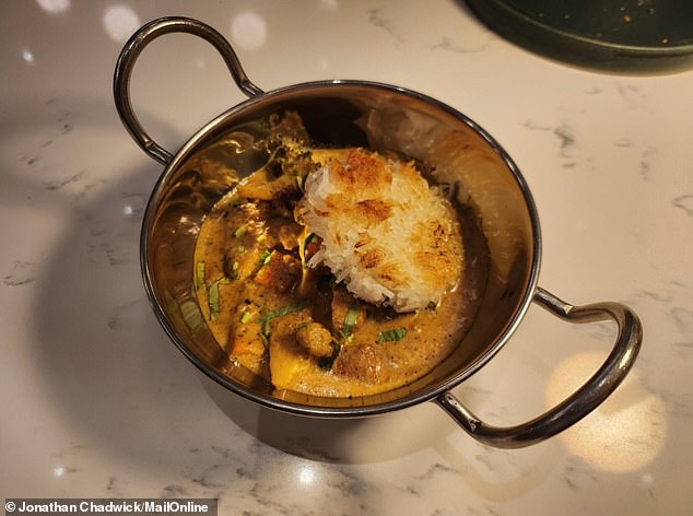 The highlight of the evening was the vegetable korma, with root and spring vegetables, glutinous rice biscuit, tomato and coriander stalks