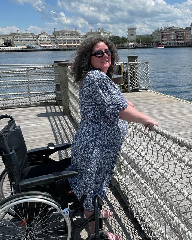 Clare Bowie, 56, was left paralyzed from the chest down after receiving the AstraZeneca Covid vaccination in April 2021