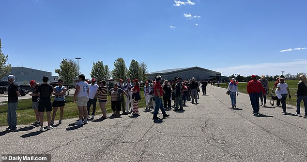 Trump supporters line up for the Trump rally in Freeland, MI on May 1