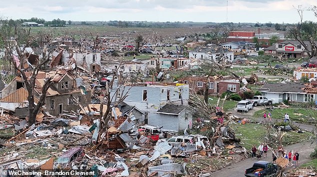 Aerial footage showed where tornadoes tore through the city Tuesday as homes were leveled and trees were shredded down to their stumps