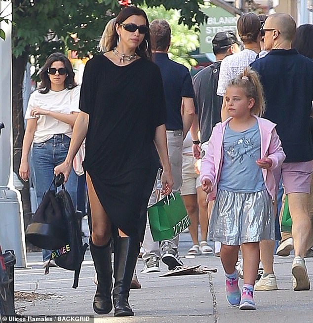 Irina Shayk, 38, showed off her casual style during an outing with her daughter Lea, seven, in New York City on Wednesday