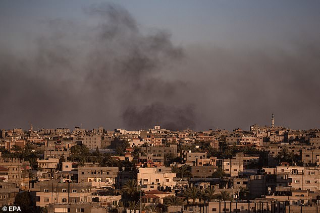 Smoke rises after an Israeli airstrike in Rafah, located in the southern Gaza Strip, May 24, 2024