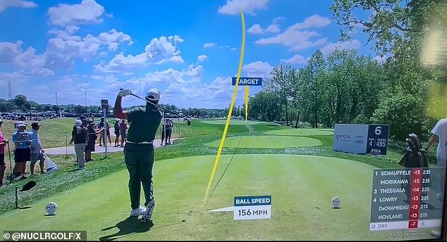 Jason Day was far from happy with his tee shot on hole No. 6 at Valhalla Golf Club on Sunday.