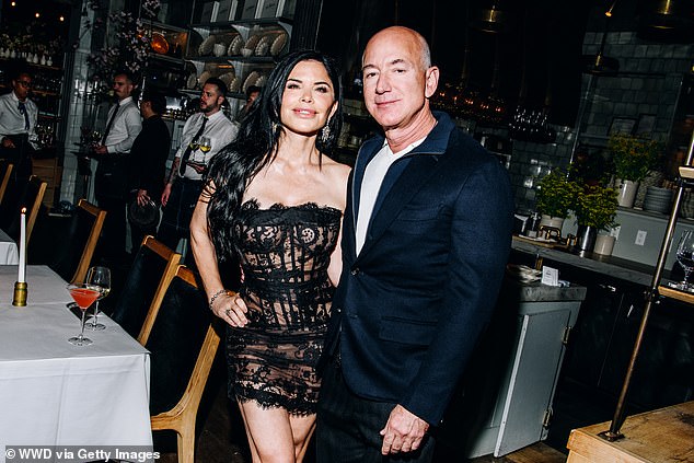 Lauren Sanchez stepped out with fiancé Jeff Bezos at a party ahead of the annual Met Gala, where she rocked a skimpy black number in the wake of Anna Wintour's reported criticism of her fashion sense