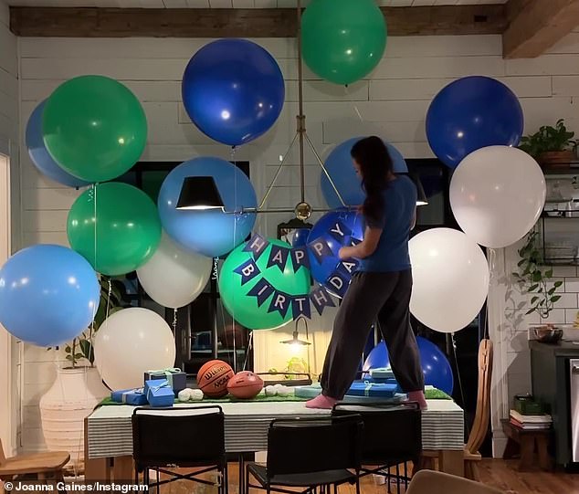 The Fixer Upper star was seen decorating ahead of a birthday party for her third eldest child