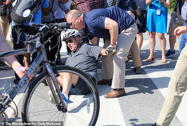 Joe Biden falls over on his bike in Rehoboth Beach