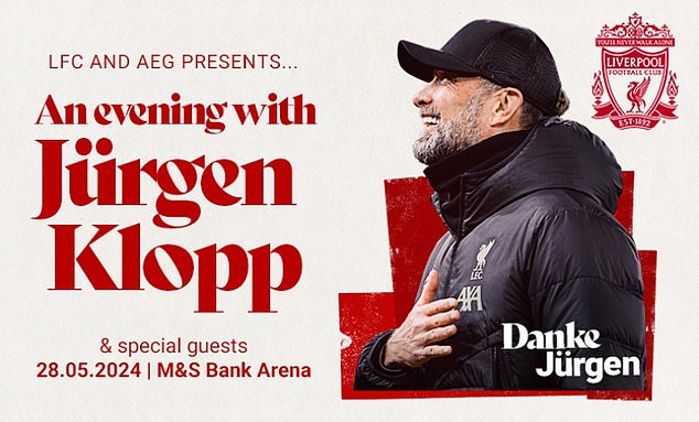 Tickets for the event with Klopp at the M&S Bank Arena in Liverpool cost £37