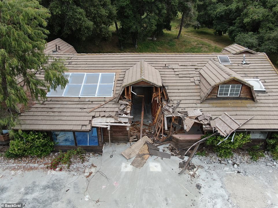 Kanye West's $2.2 million Calabasas ranch appeared dilapidated and crumbling in shocking new photos of the sprawling property — nearly four years after rapper boarded up the house in September 2020