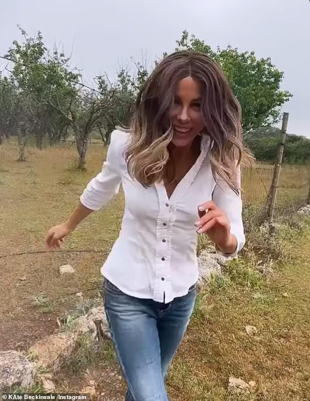 Kate joked on Instagram on Sunday that she 'almost got shot by a farmer' when she tried to pet a goat while filming in Italy