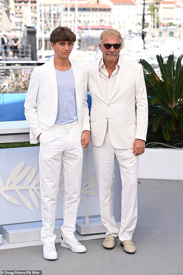 Kevin Costner was every bit the proud dad as he posed with his son Hayes, 15, at the Horizon: An American Saga photocall during the Cannes Film Festival on Sunday