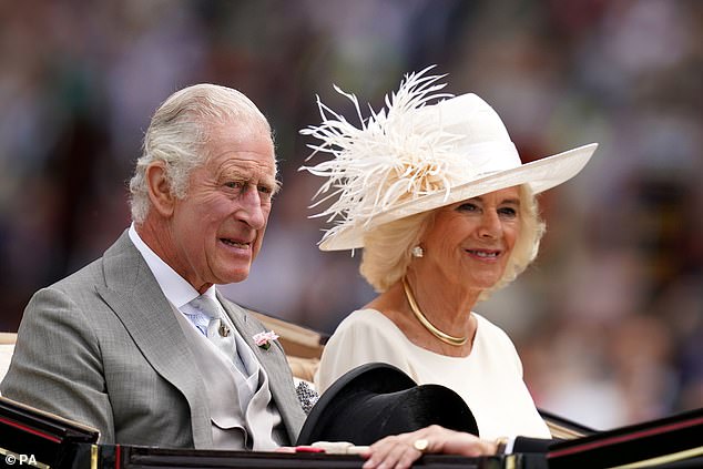 King Charles III and Queen Camilla, pictured in a carriage at Royal Ascot on June 24, 2023