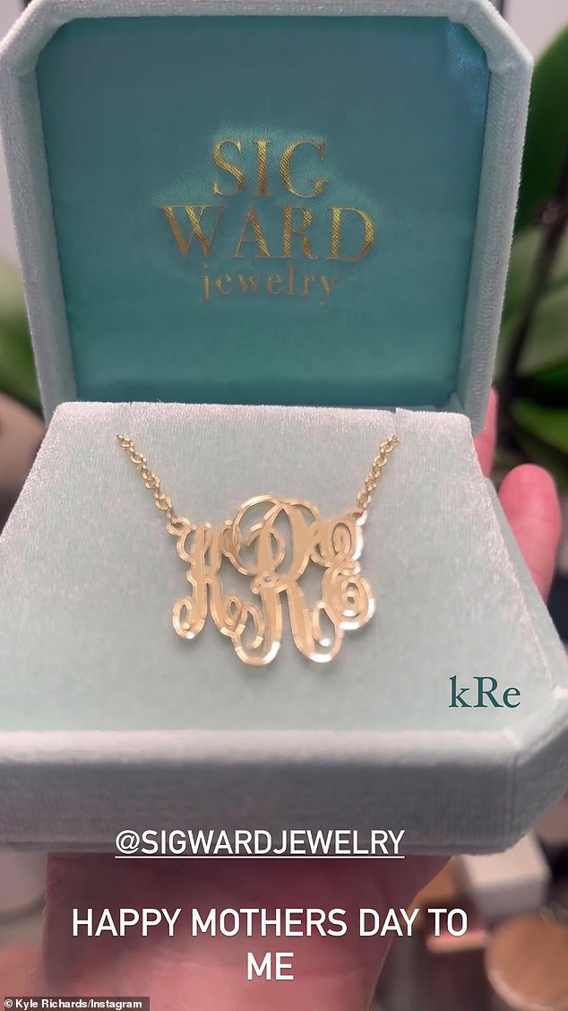 Kyle Richards received a custom monogram necklace with her full name on it, but without her marital last name Umansky