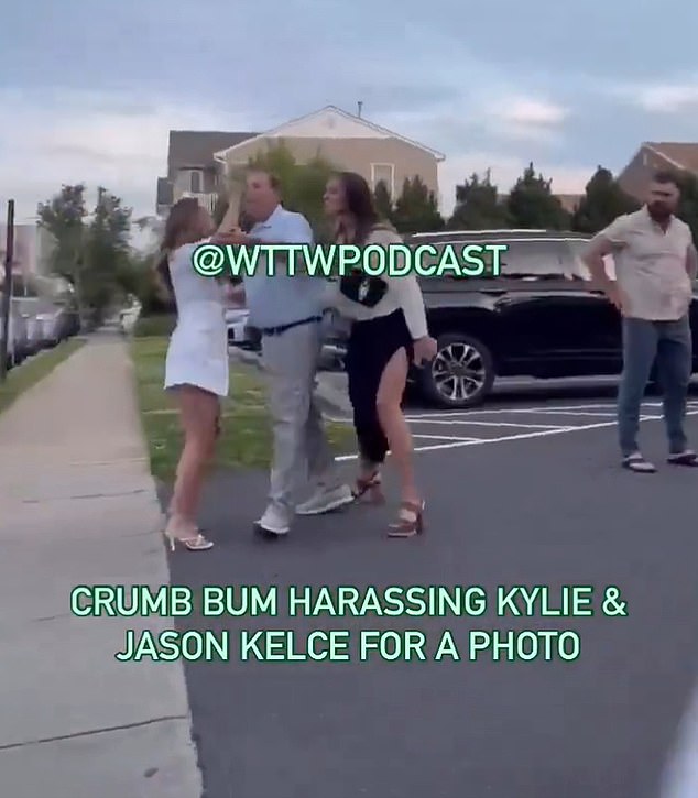 Footage has emerged of Kylie Kelce engaged in a furious argument with a fan who allegedly 'harassed' her and husband Jason for a photo