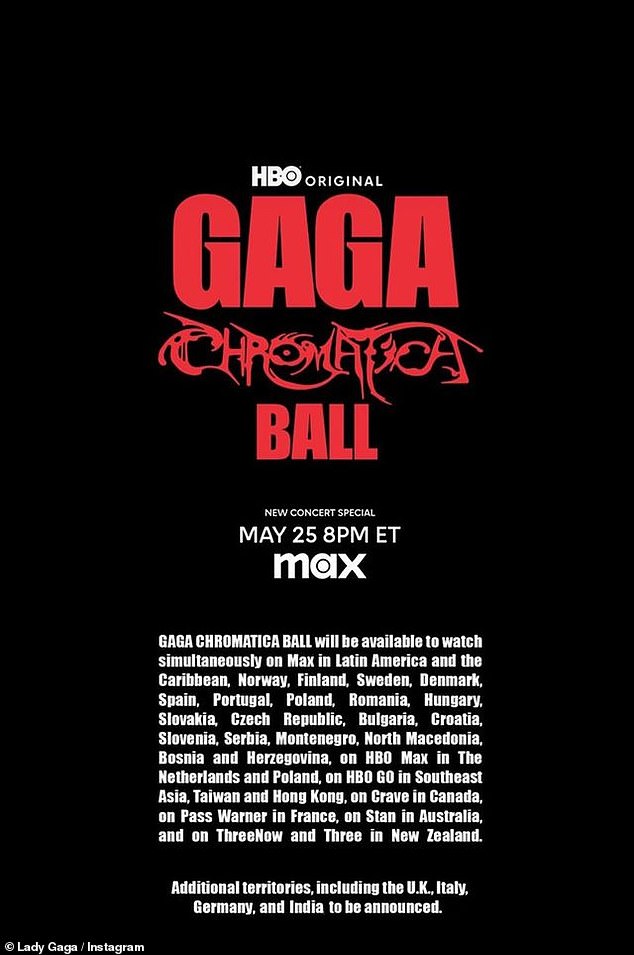 Lady Gaga shared a promotional post for her concert special on Instagram early Saturday