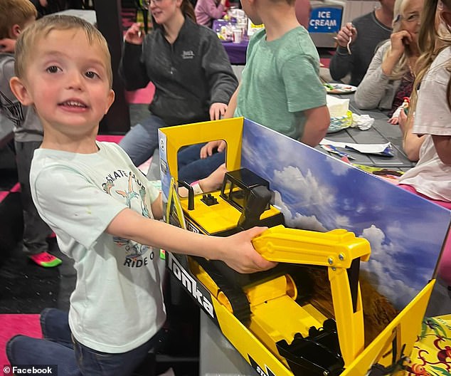 Levi Wright (pictured), son of rodeo star Spencer Wright, was initially declared brain dead after driving his toy tractor into a fast-flowing river in Beaver County on Tuesday.