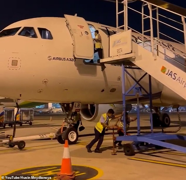 A ground crew member fell from a TransNusa Airbus A320 at Jakarta airport, Indonesia, as the flight crew prepared for takeoff.  The employee reportedly greeted the crew for a safe flight as ground crew removed the mobile stairs from the plane, reports indicate