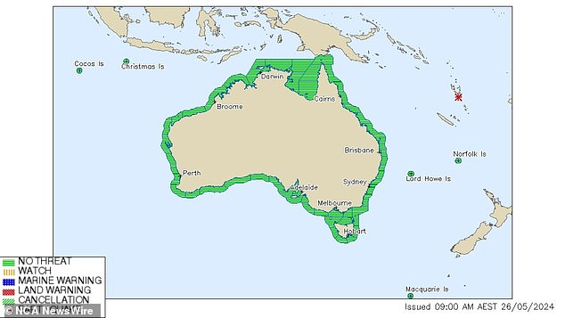 The Bureau of Meteorology has declared there is no tsunami risk to Australia