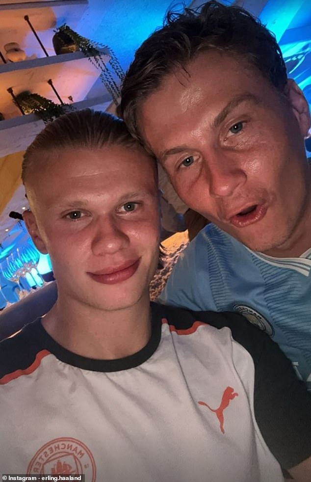 Erling Haaland posed during a night out after City's title win on Sunday