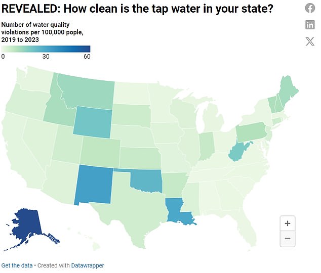 Map shows where tap water is most contaminated with harmful