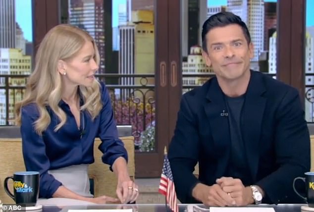 Mark Consuelos has shocked Kelly Ripa with his on-air admission that he shared a 'passionate kiss' with a football fan over the weekend