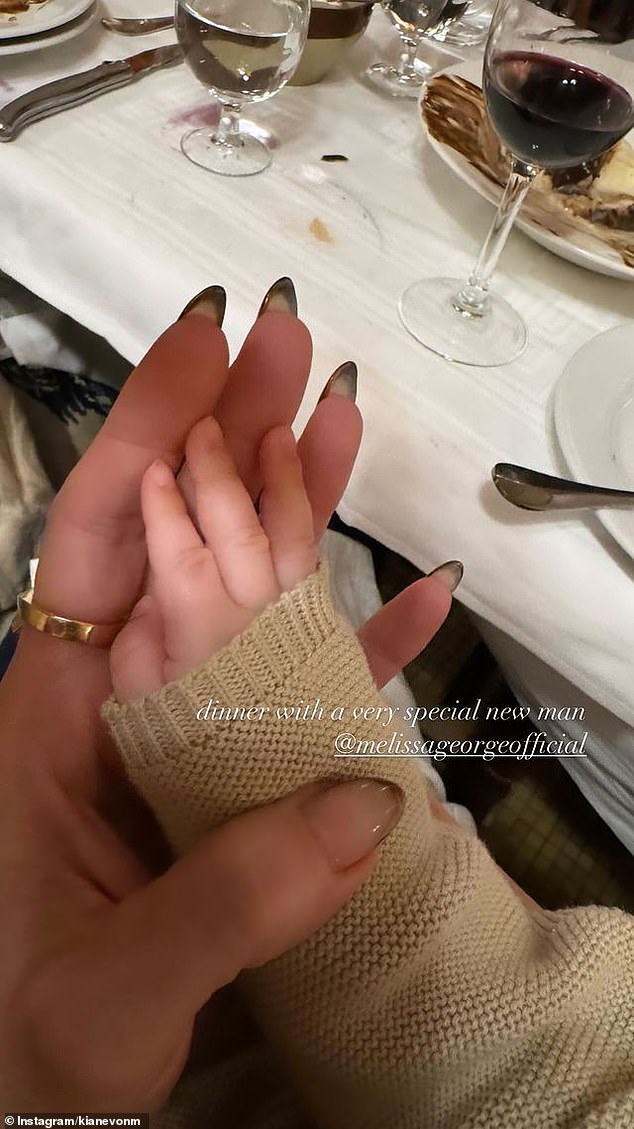 The Australian actress, who lives in France, posted two photos on Instagram Stories on Sunday of her celebrating the occasion at a restaurant in Paris.  One photo showed a close-up of Melissa's friend holding the baby's hand