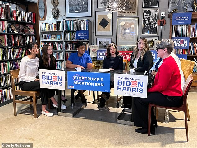 Whitmer was joined at the event organized by the Biden campaign by a doctor, lawyers, a veteran and students