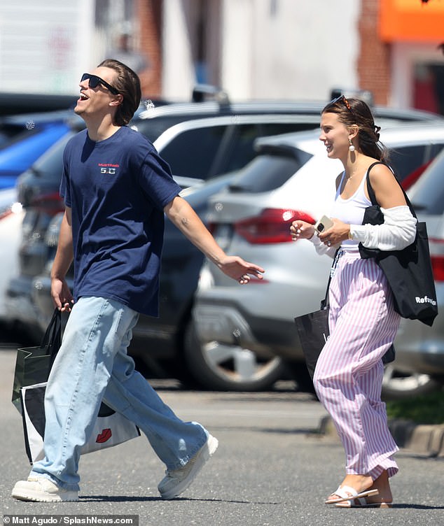 Millie Bobby Brown, 20, looked every bit a radiant newlywed as she stepped out with her husband Jake Bongiovi, 22, for shopping in The Hamptons on Sunday.