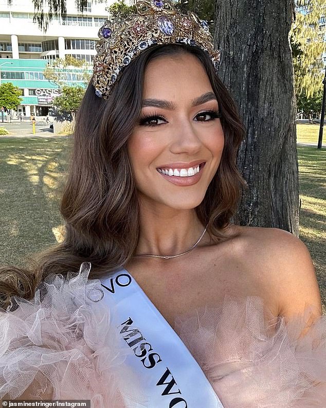 Miss World Australia, Jasmine Stringer (pictured), claims a woman physically and verbally assaulted her and Top Model Australia contestants outside a Gold Coast shopping center
