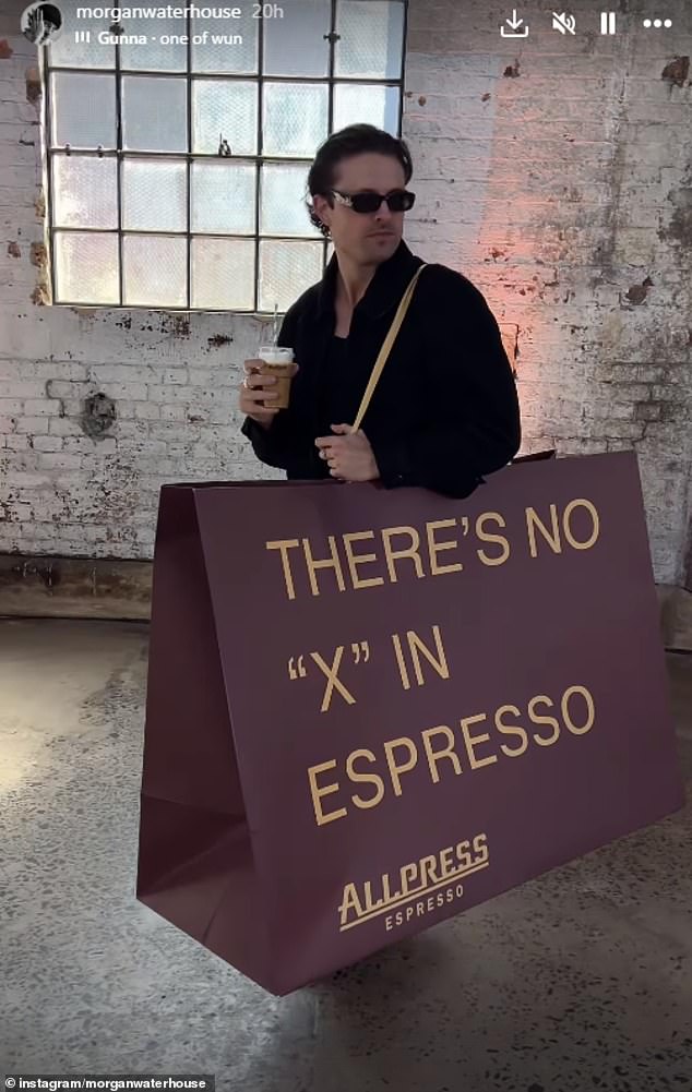 The socialite raised eyebrows when he arrived at Sydney's Carriageworks carrying a huge cardboard bag with the words of a coffee brand sponsoring the annual event.