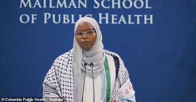 Saham David Ahmed Ali was filmed ranting about the school and the attacks on Gaza during her talk at the Mailman School of Public Health on Tuesday