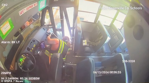 Footage released by Greenville County Schools shows the moment a South Carolina school bus driver overcorrected and crashed into a mobile home