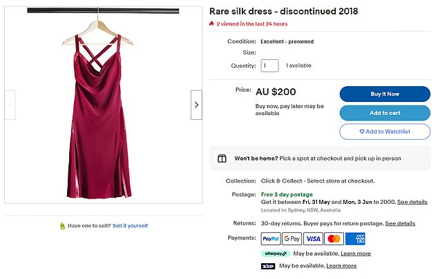 A young woman was furious when the dress her dry cleaner 'misplaced' went up for sale online [Mock up ad]