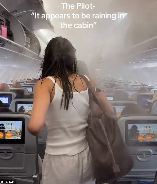 A thick fog drenched passengers on a recent flight to New York as liquid spewed from the air vents