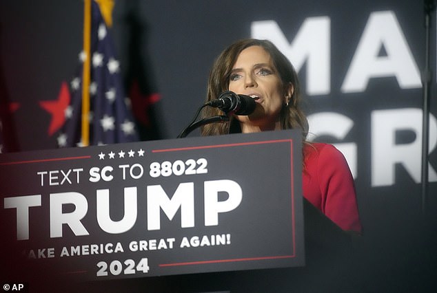 Mace, R.S.C., speaks during a campaign rally for former President Donald Trump on Wednesday, Feb. 14, 2024, in North Charleston, S.C.