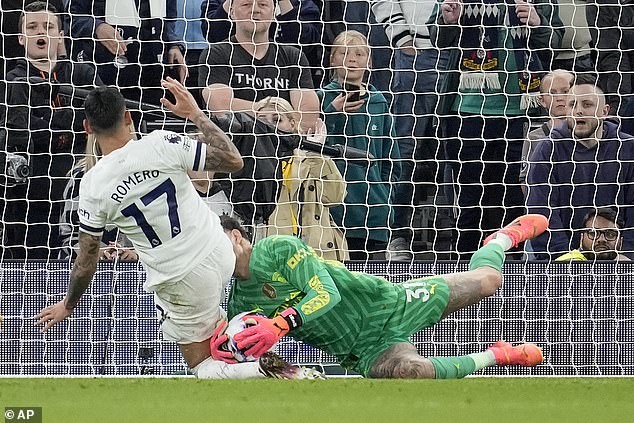 Cristian Romero received a yellow card for the incident during the Premier League match on Tuesday