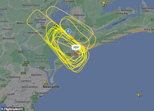 The Beech B200 Super King Air plane, which was intended to fly from Newcastle to Port Macquarie, is currently circling over Newcastle Airport to burn fuel before attempting to land