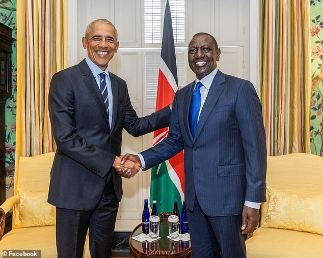 Former President Barack Obama (left) met Kenyan President William Ruto (right) at the Blair House on Thursday instead of attending Thursday night's glitzy state dinner