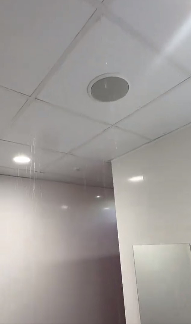 The away dressing room at Old Trafford was flooded after heavy rain hit Manchester