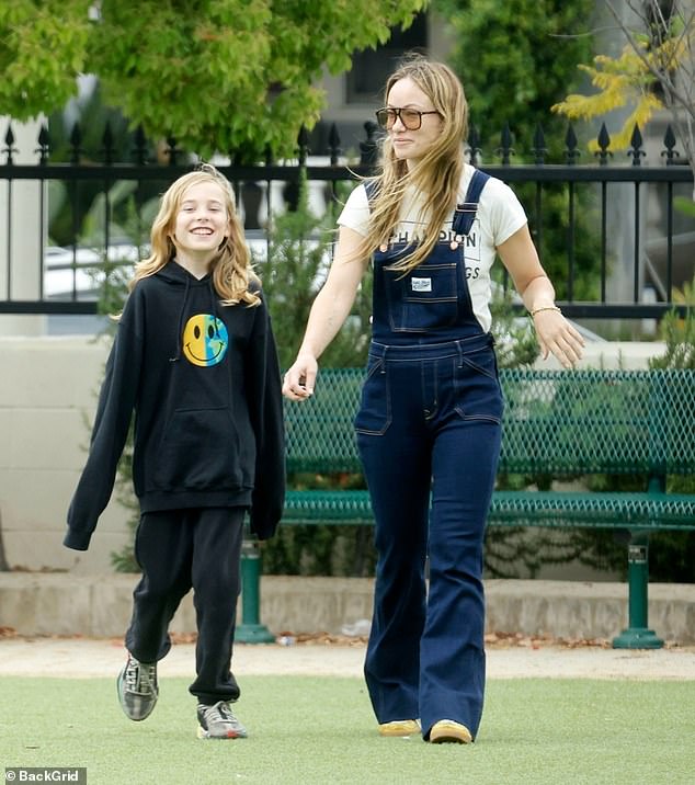 Olivia Wilde, 40, was pictured enjoying a sunny day at the park with her son Otis, 10, in Los Angeles on Monday