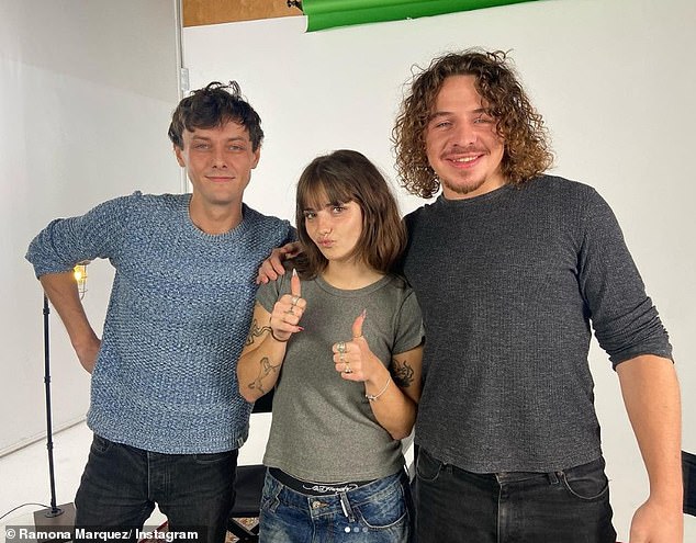 Back together: Ramona Marquez, 22, who played Karen Brockman, took to Instagram on Monday to share photos of her secret project with on-screen older brothers