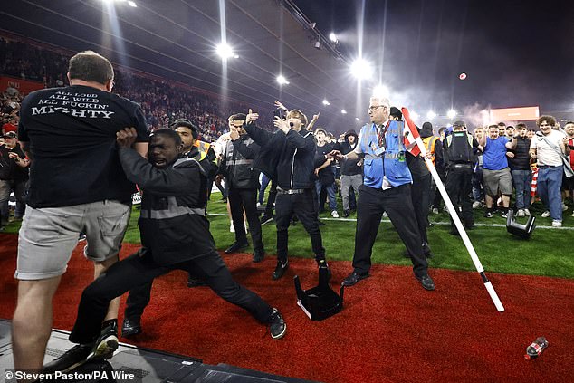 Southampton and West Brom fans clashed at full-time during the Championship play-off match