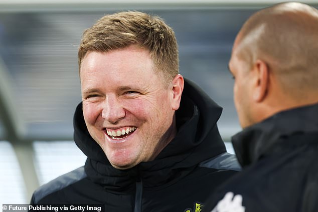 Two days after playing Tottenham in Melbourne, the Magpies and manager Eddie Howe (pictured) played an under-21 squad at Marvel Stadium.