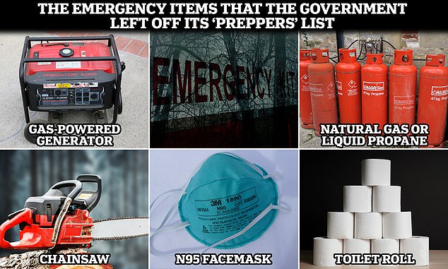 On a new government website, a 'household emergency plan' reveals a list of 'emergency essentials' such as bottled water, wet wipes and non-perishable food.  But scientists say some key items are missing from the list