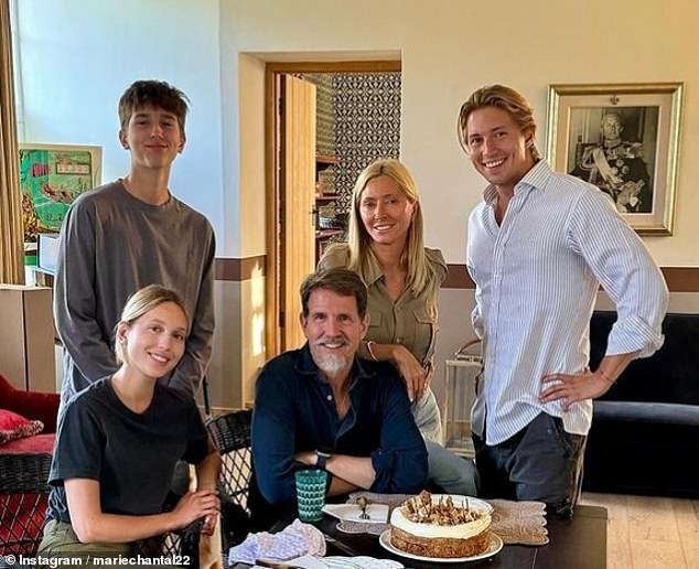 Crown Princess of Pavlos cut a relaxed figure during a birthday with this woman Marie Chantal, daughter Olympia and sons Aristides and Constantine-Alexios (right)