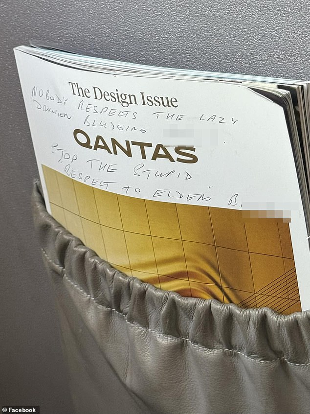 The husband of Indigenous Olympian former federal senator Nova Peris was shocked to see the racist scribble left on the cover of a Qantas flight magazine