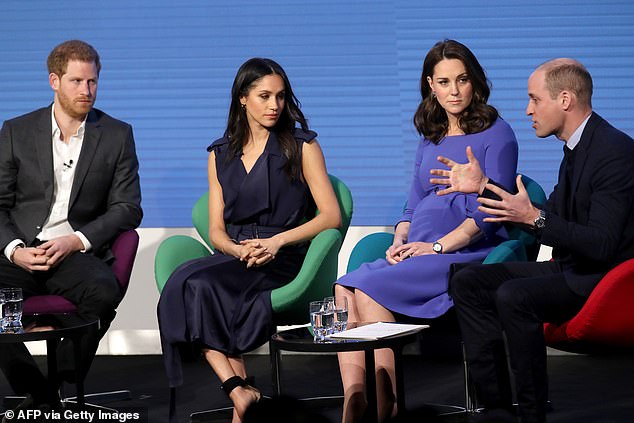 The Sussexes, who have stepped down from royal duties, were seen with Kate and William at an event in 2018