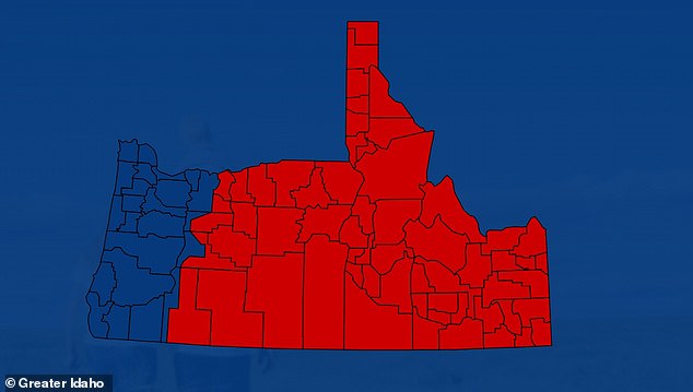 The proposal, pictured, aims to move the Oregon border 200 miles west, meaning 14 counties and several partial counties would fall under Idaho state lines.