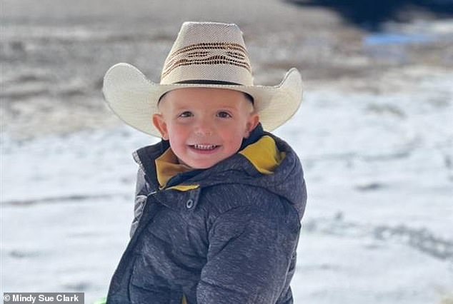 Levi Wright, 3, the son of rodeo star Spencer Wright, was taken to hospital after driving his toy tractor into a fast-flowing river
